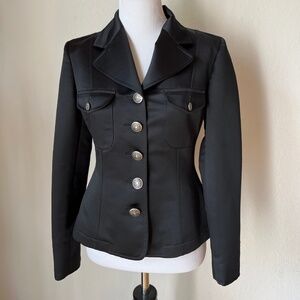 Moschino Jeans Blazer Size 4 US Black  Shiny Silky 🍒🍒